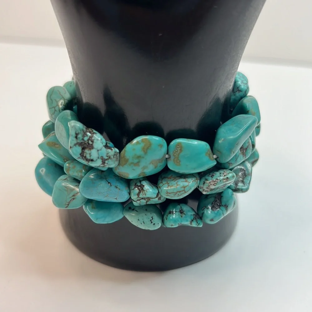 Hand Beaded Turquoise 3-Strand Floral Bracelet
